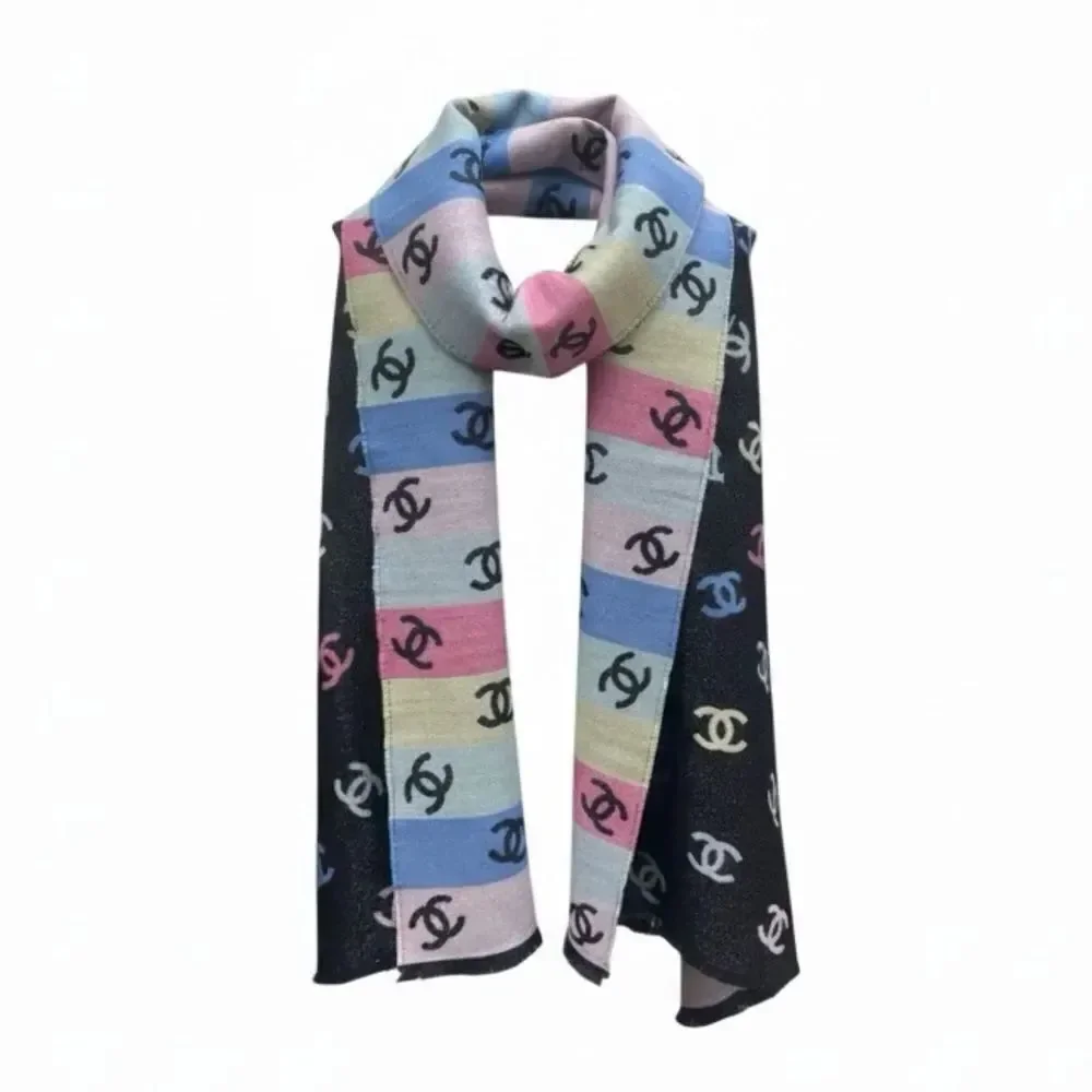 NWT Chanel Rainbow Shine Reversible CC Logo Cashmere Wool Silk Wrap Scarf 2024